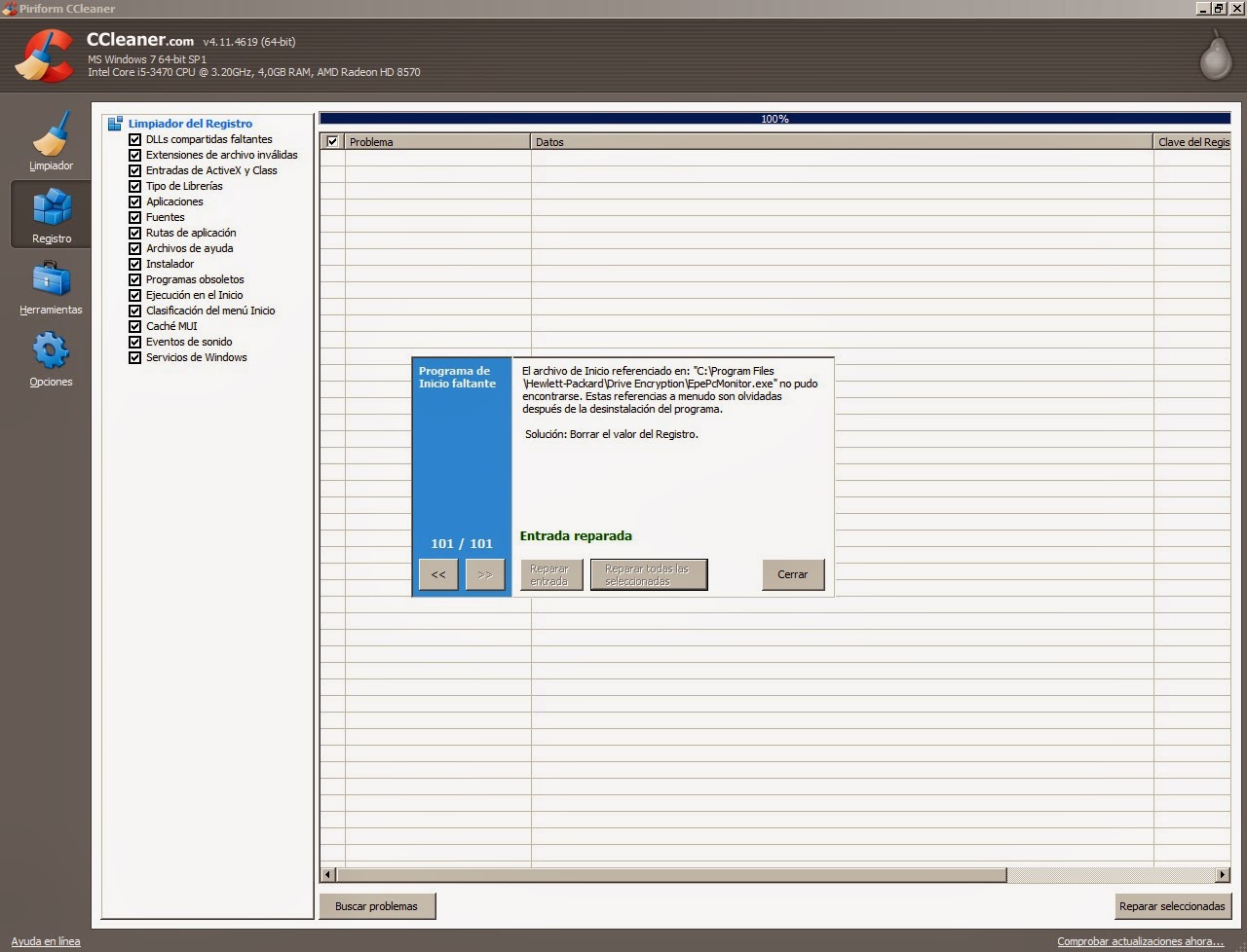 Reparar problemas del registro con CCleaner Reparar problemas del registro con CCleaner
