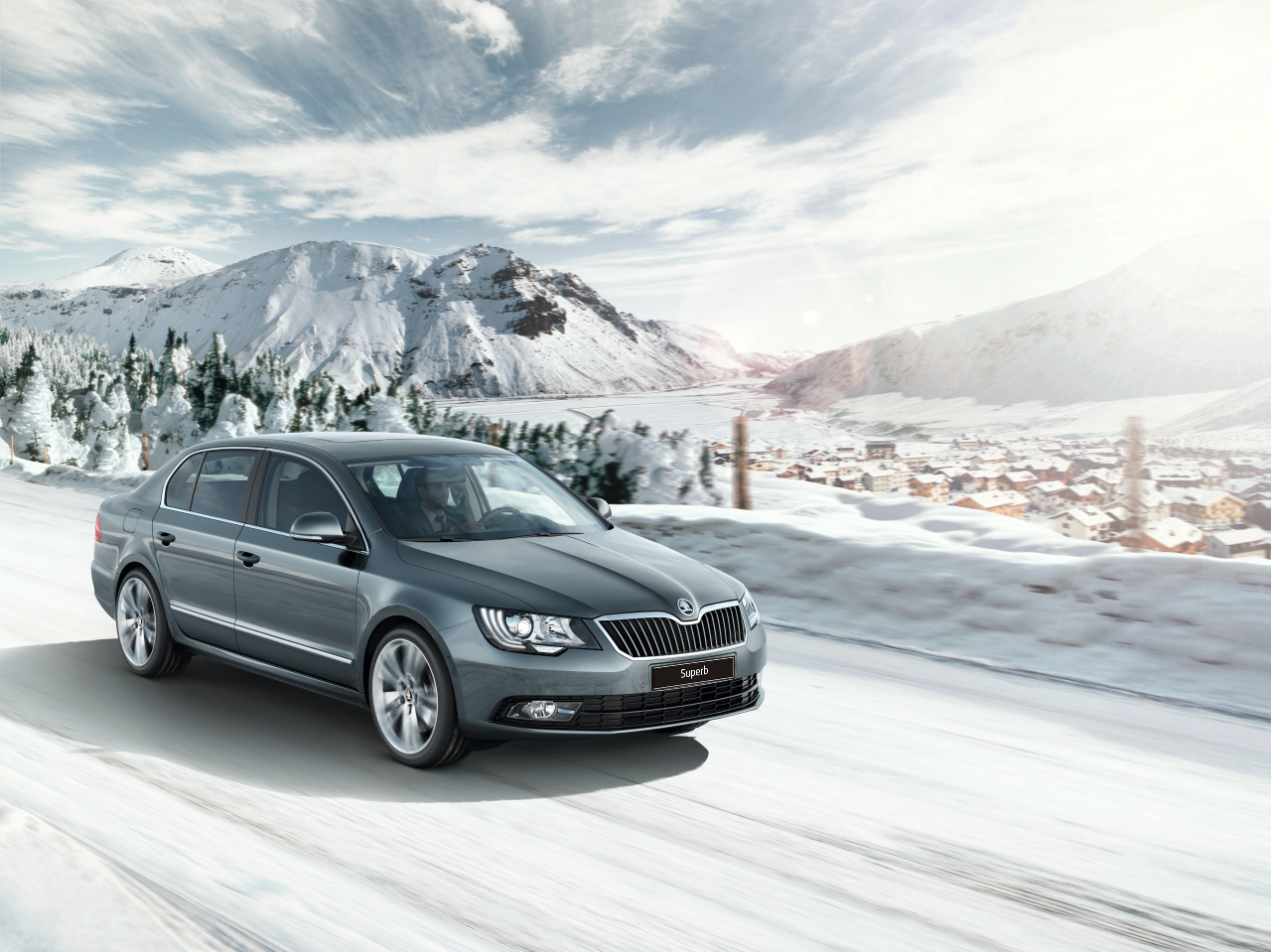 Skoda Superb Winter Forest