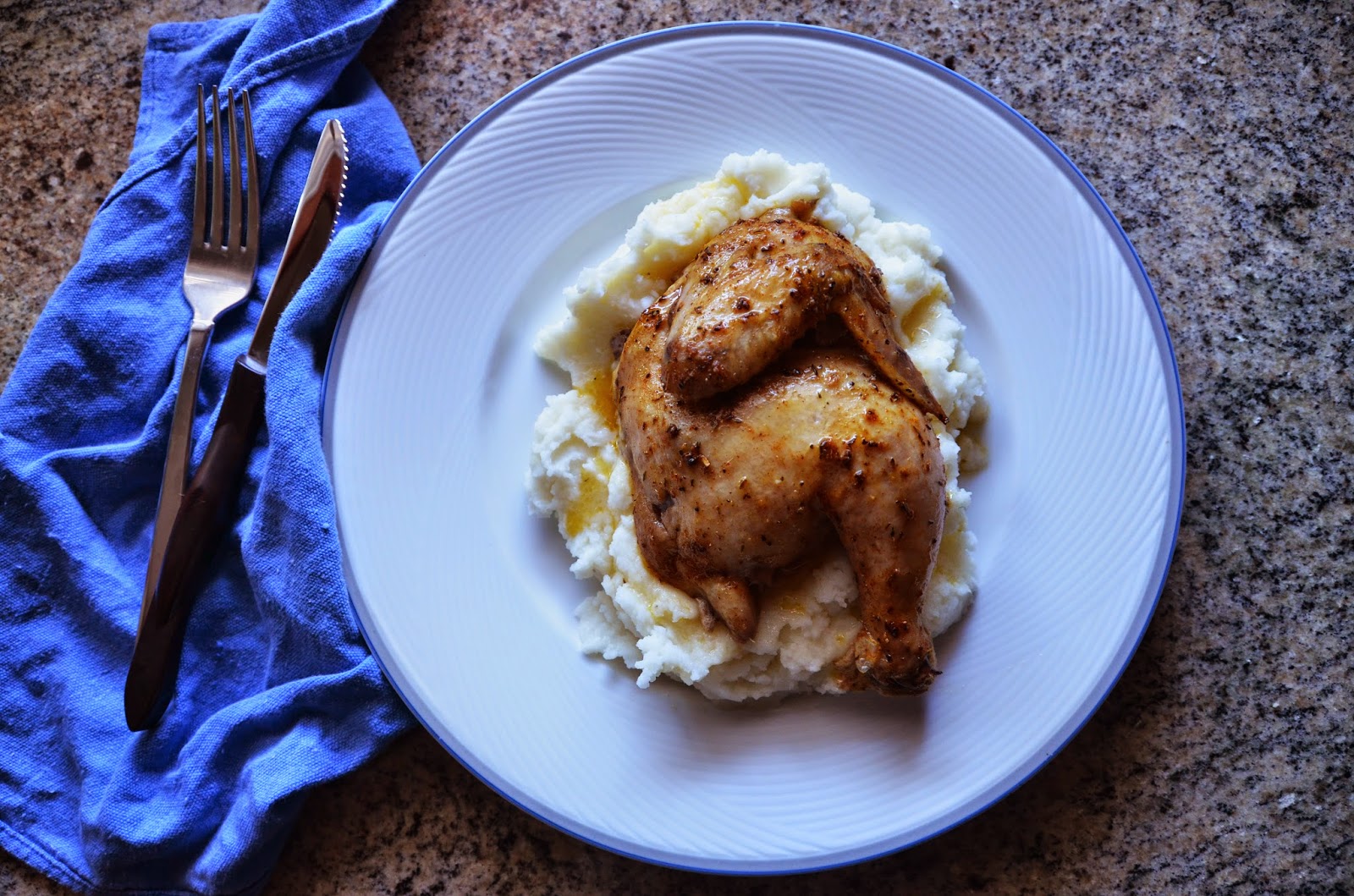roasted cornish game hen with mashed potatoes happieh.