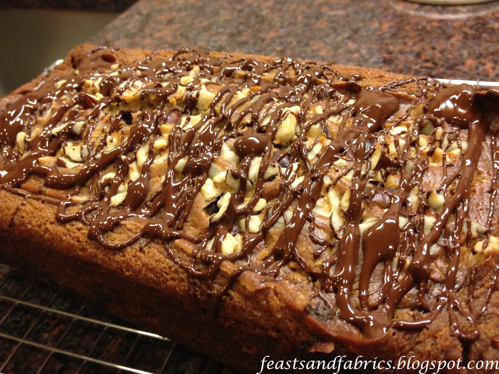 Feasts and Fabrics Chocolate Hazelnut Banana Bread Dessert on a Weeknight!