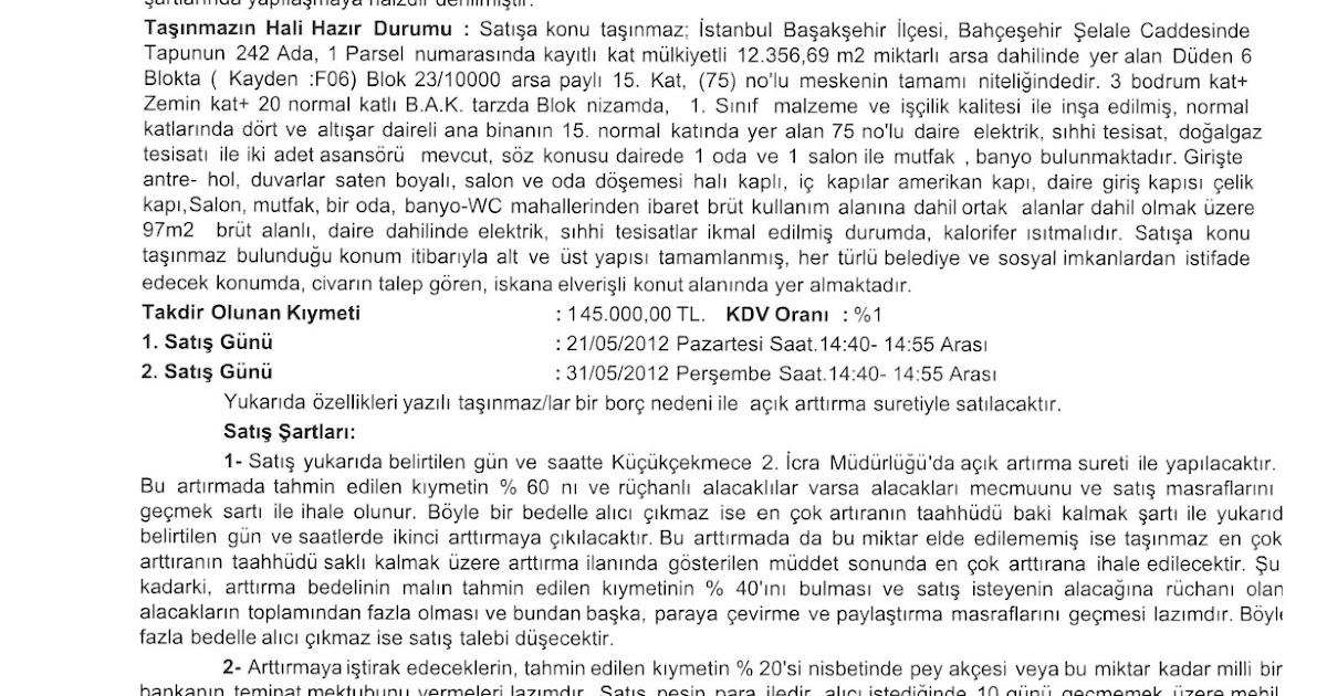 İcra ilan ihale emlak ve araç portalı İcradan Bahçeşehir Şelale Düden