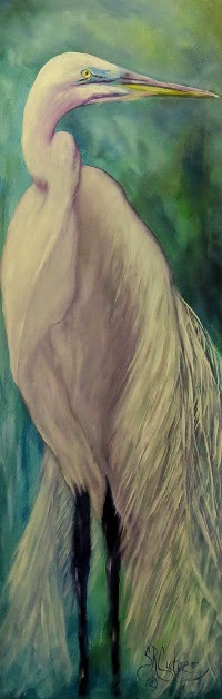 "Whisper of White",  large Great Egret on canvas