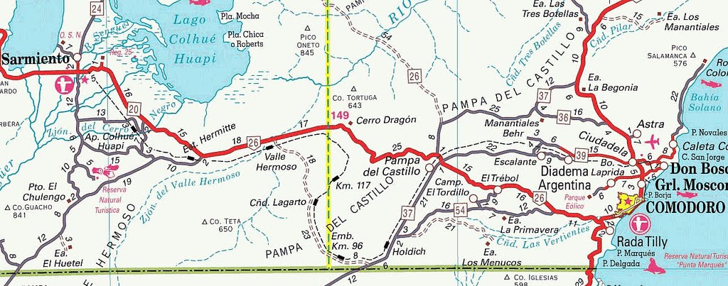 1912 - 1978 FFCC COMODORO RIVADAVIA - MAPA DE LA LINEA.