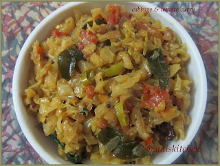 Cabbage, onion, tomato curry