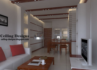 Drop Ceiling Design For Living Room With Wooden Decorations