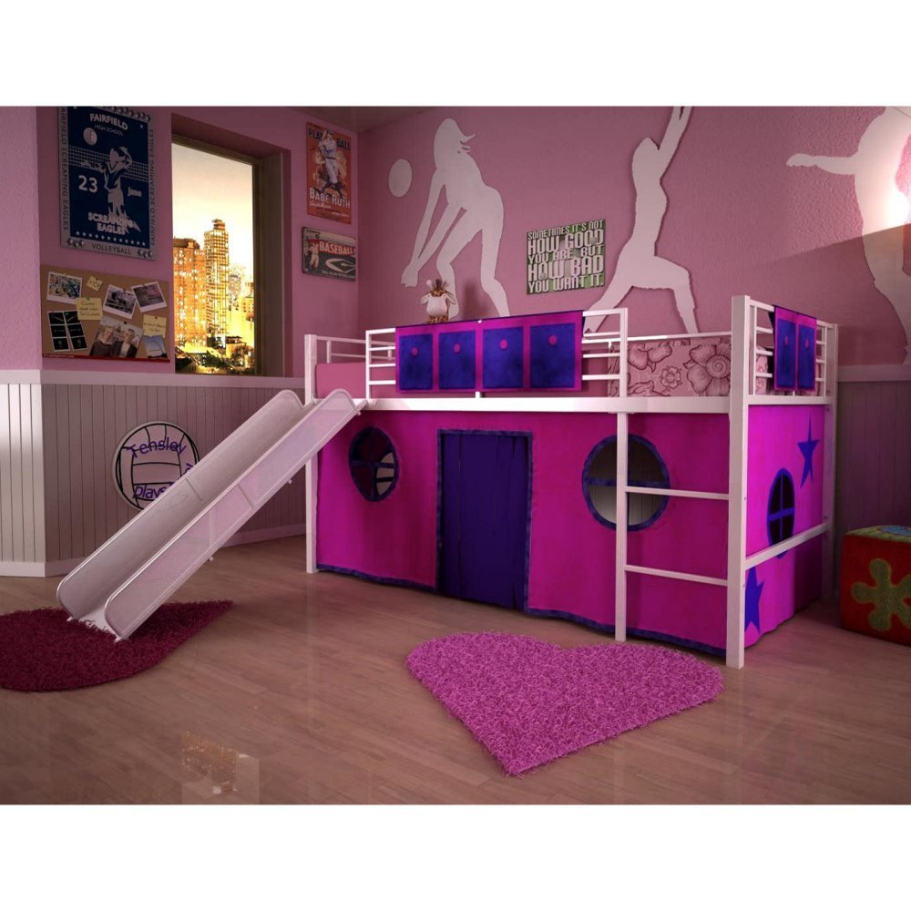 Toddler Low Loft Bunk Beds with Slide for Boys & Girls