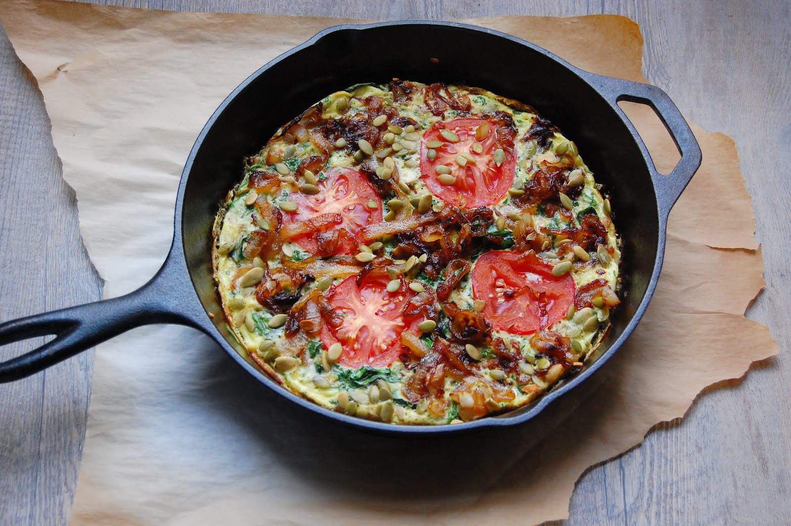palate/palette/plate Spinach Frittata with Caramelized Onions