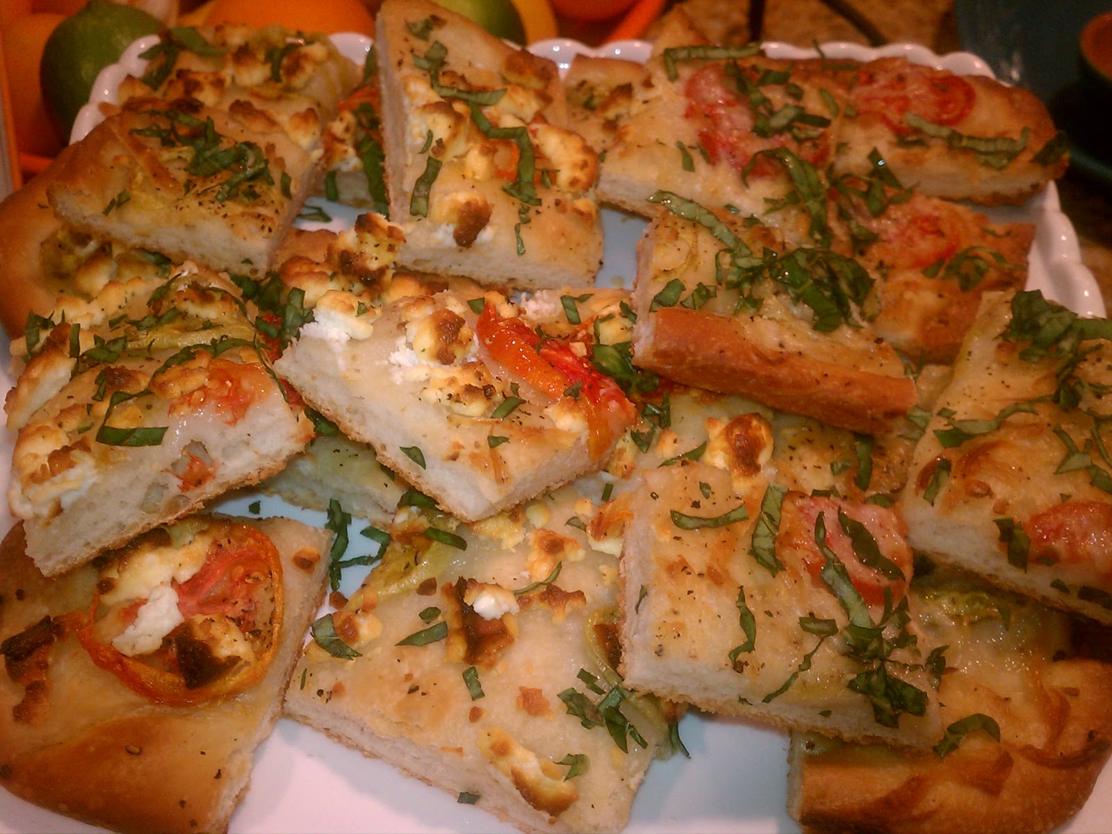 pearls and pasta Heirloom Tomato & Goat Cheese Flatbread