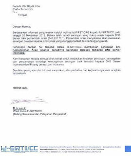 Surat Peringatan dari SIRTII