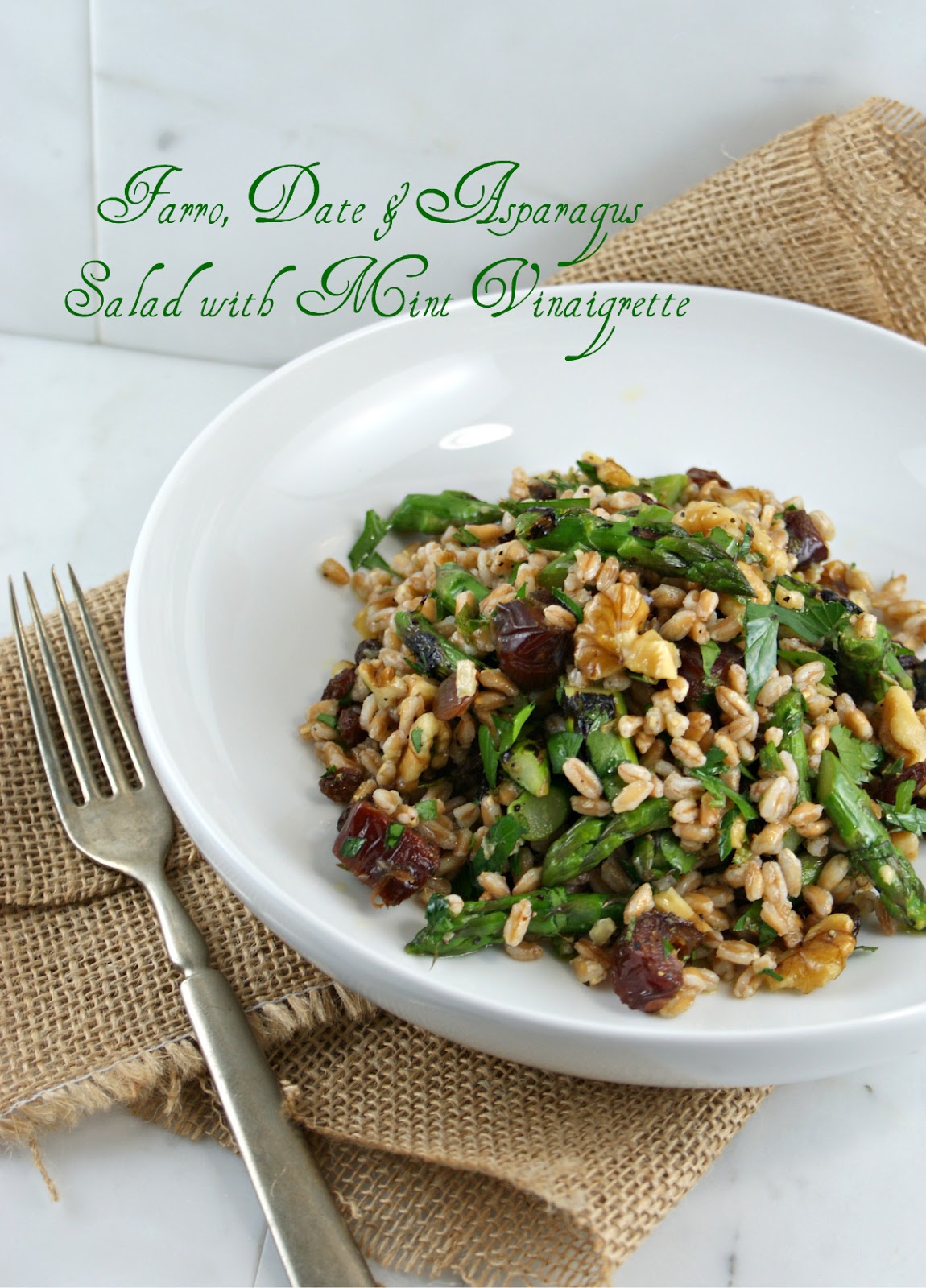 Authentic Suburban Gourmet Farro, Date and Asparagus Salad with Mint