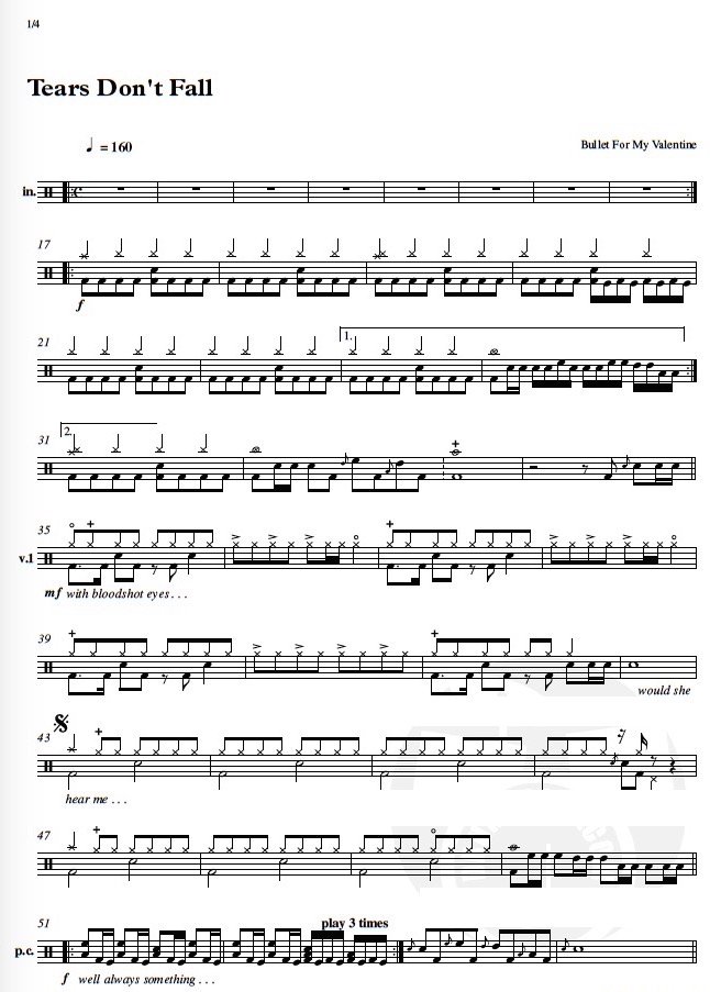 Bullet For My Valentine Tears Don't Fall Partituras para Batería