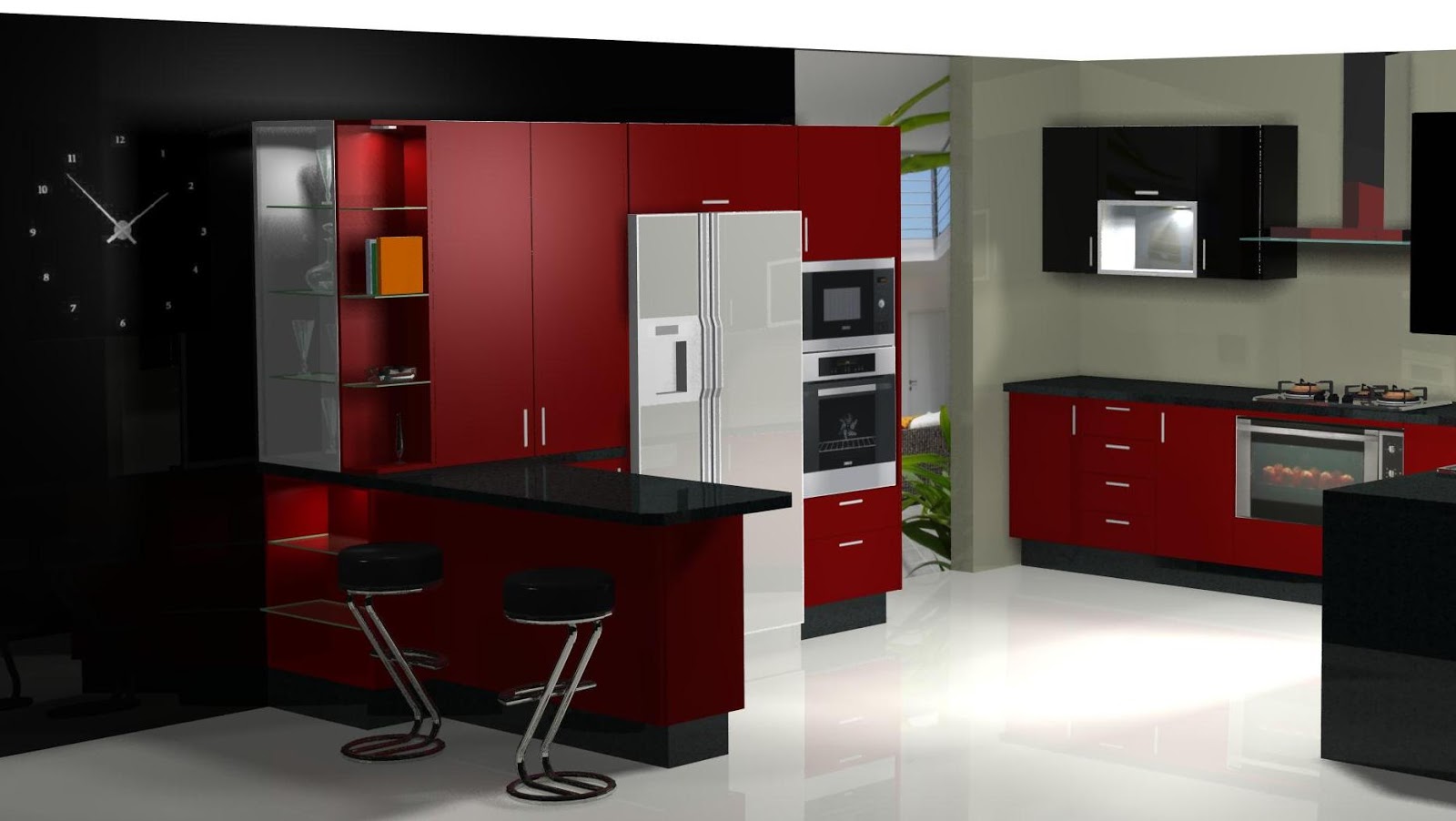 MI COCINA: Diseño de cocina, laminado alto brillo, en negro y burdeos