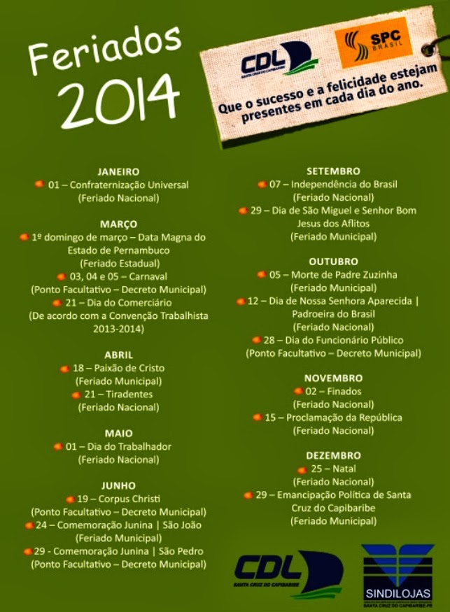 CDL Santa Cruz do Capibaribe CDL e Sindiloja divulgam calendário dos