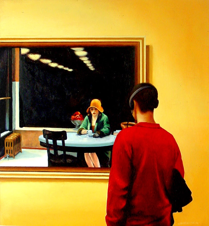 Daily realism paintings by Gerard Boersma Hopper Automat Man Enjoying