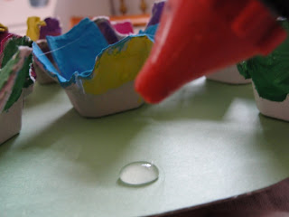 gluing egg carton flowers