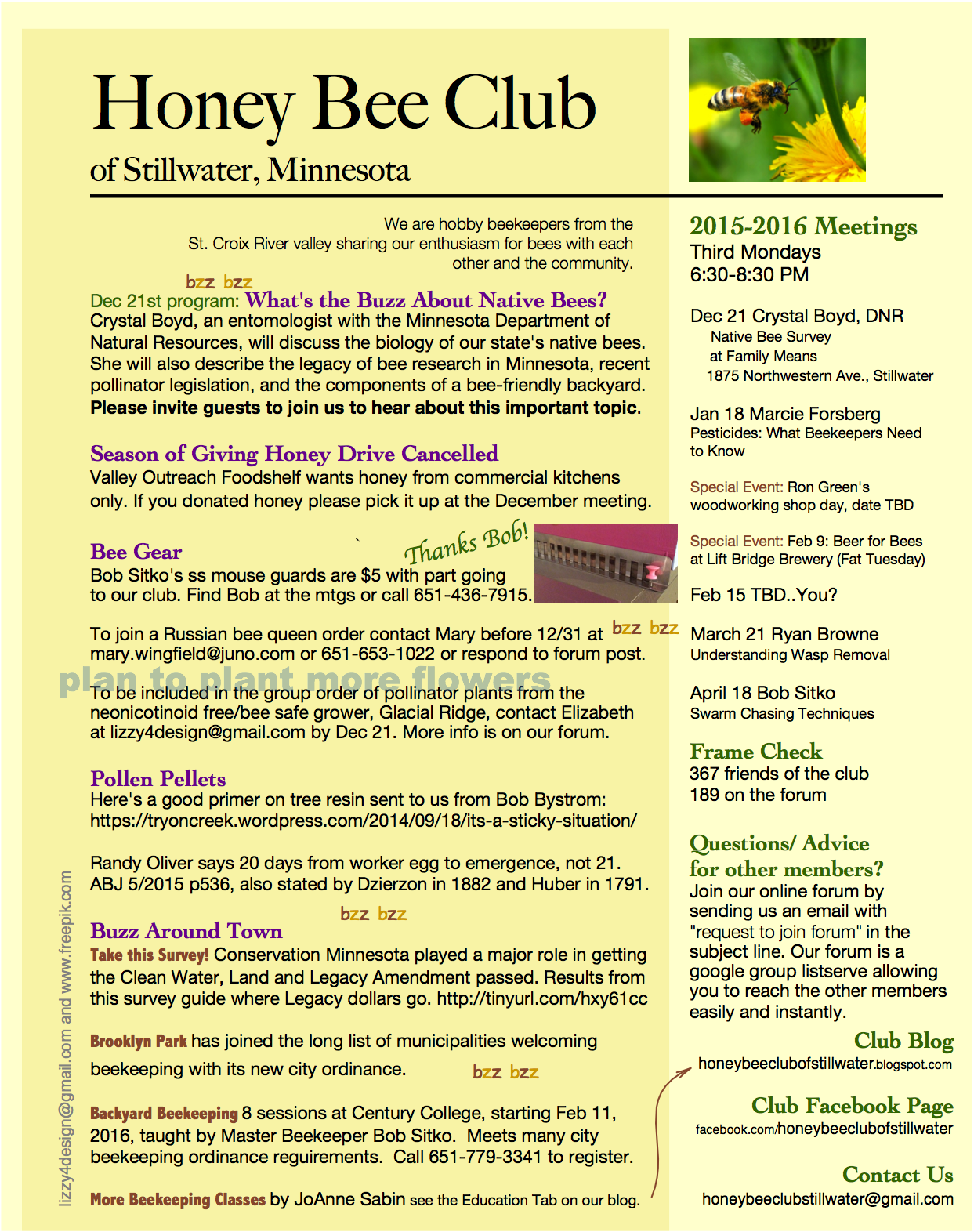 Honey Bee Club Of Stillwater 2015