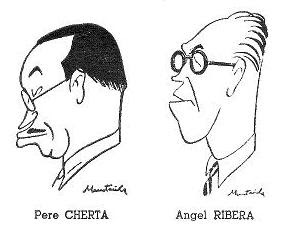 Caricaturas de Ángel Ribera y Pedro Cherta dibujadas por Joaquim Muntañola