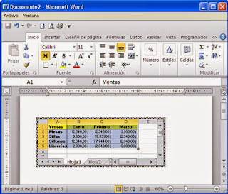 Tabla de Excel pegada en Word como objeto Tabla de Excel pegada en Word como objeto