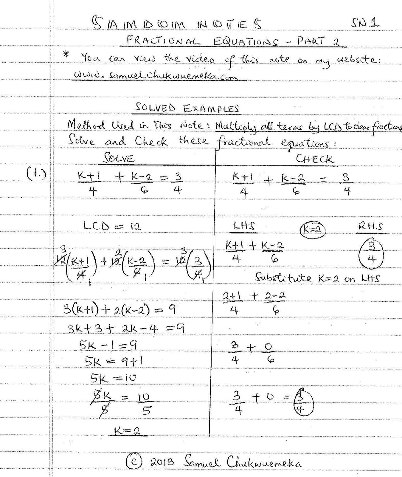 Algebra Made Simple!!! Fractional Equations Part 2