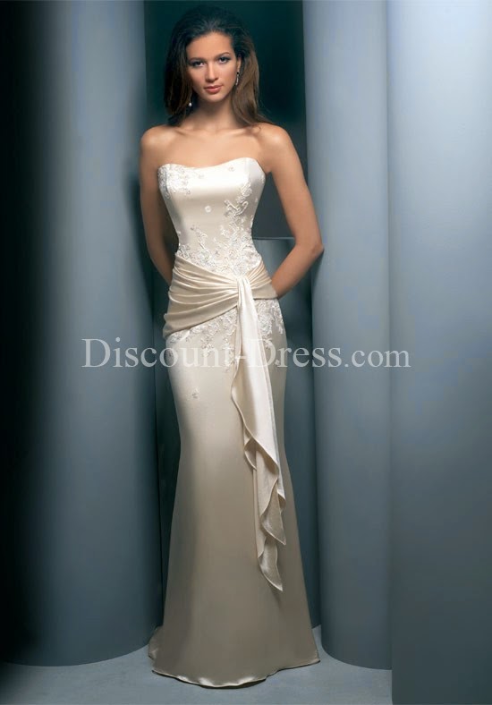 Sheath Strapless Floor Length Attached Satin Charmeuse Embroidery #Wedding #Dress