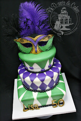 50th masquerade birthday cake mardis gras green purple white black gold