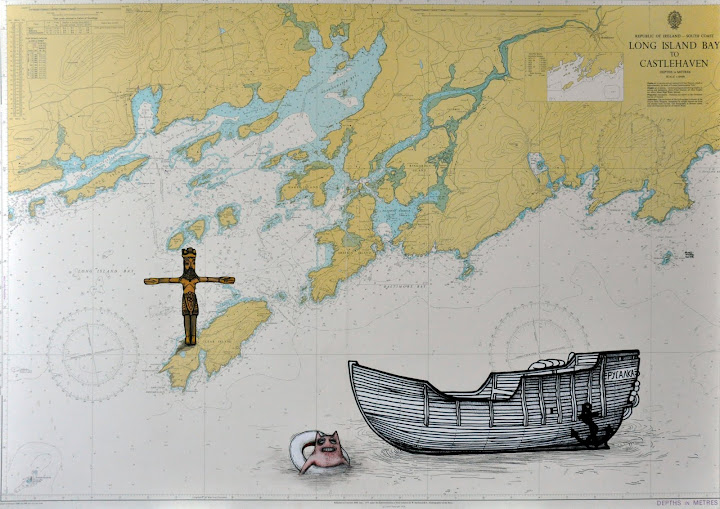 Seascape 32, 2014. Navigation map, acrylic on canvas, 70 x 100 cm