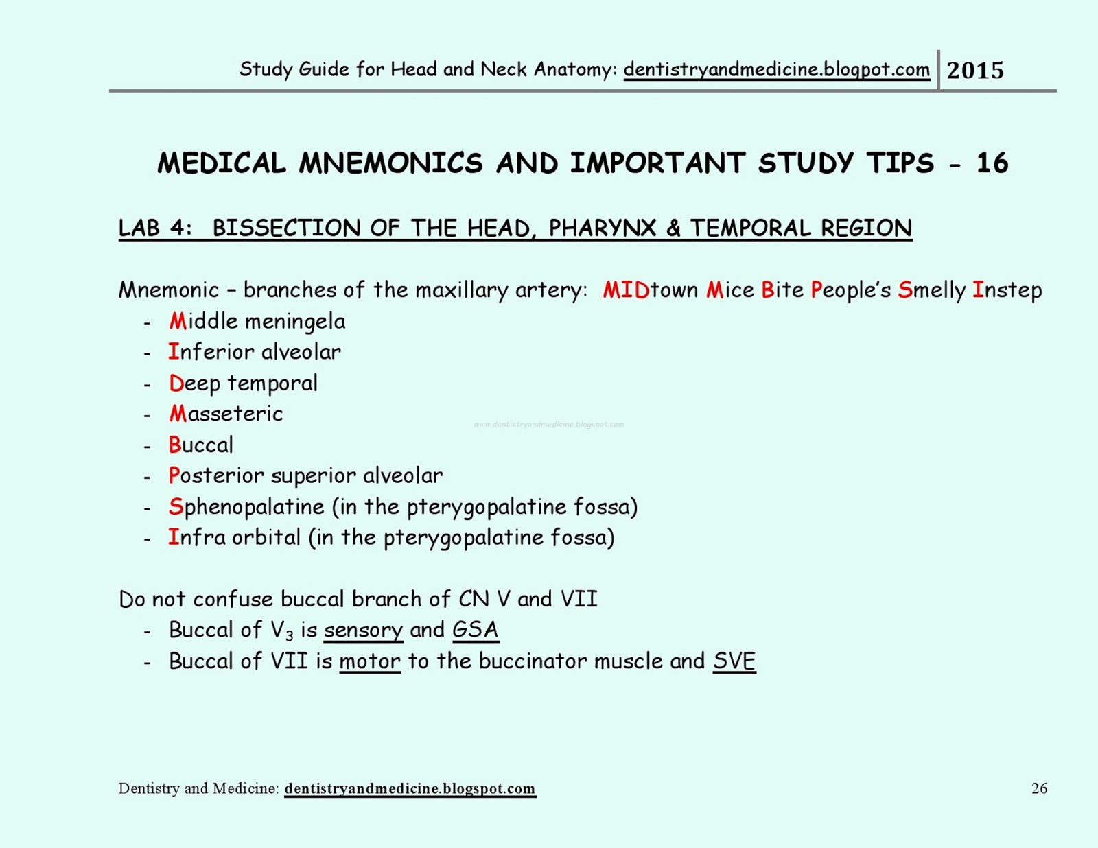 STUDY GUIDE FOR HEAD AND NECK ANATOMY MEDICAL MNEMONICS Cranial