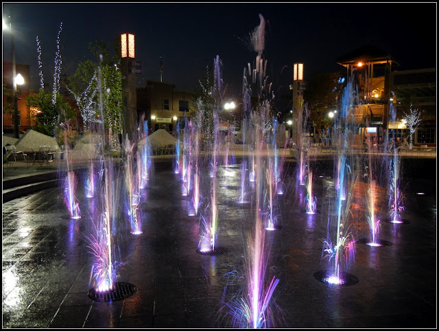 Colorful lit fountain in Rapid City, South Dakota