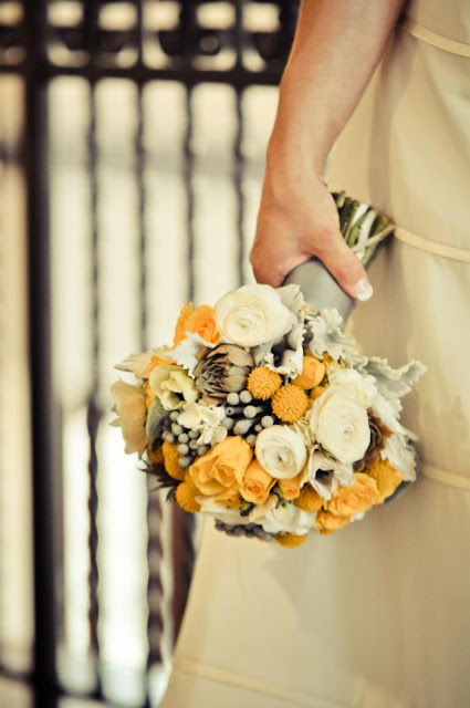 Yellow and Gray modern bridal bouquet * Mokara Floral Design