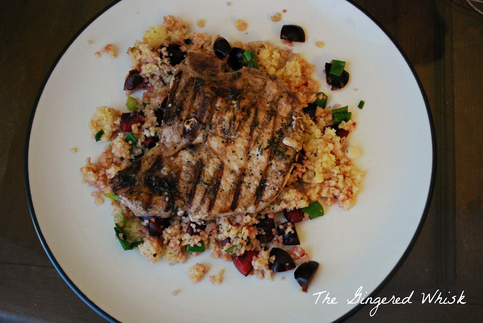 Pork Chops with Cherry Couscous The Gingered Whisk