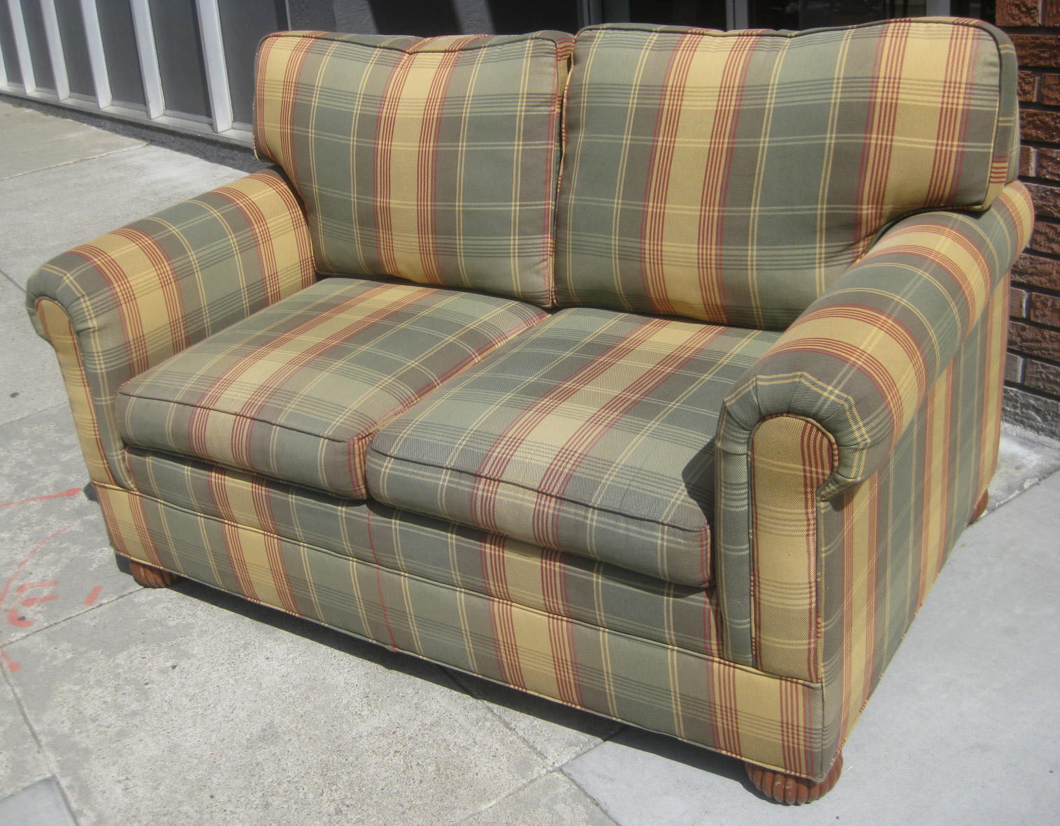 UHURU FURNITURE & COLLECTIBLES SOLD Plaid Loveseat 90