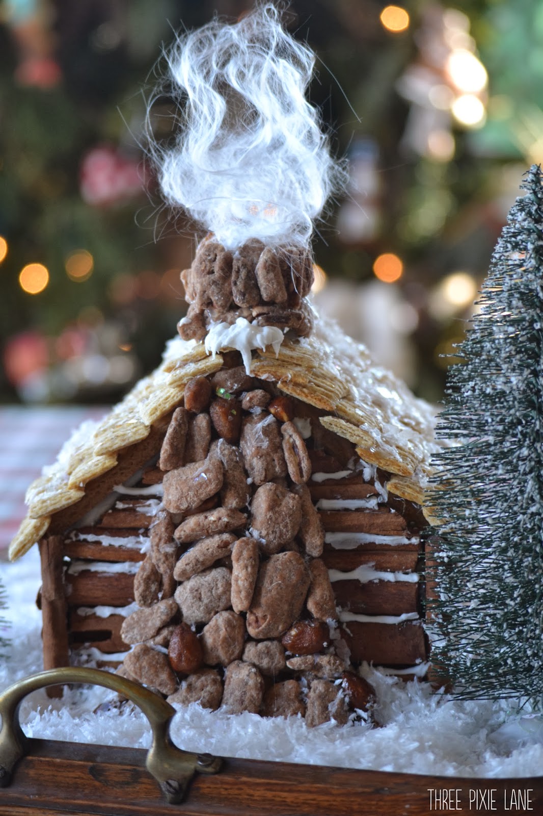 Three Pixie Lane Gingerbread Log Cabin