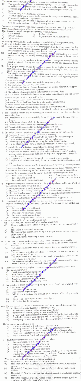 Lecturer Economics Sample MCQ Paper Eco+1111-2222