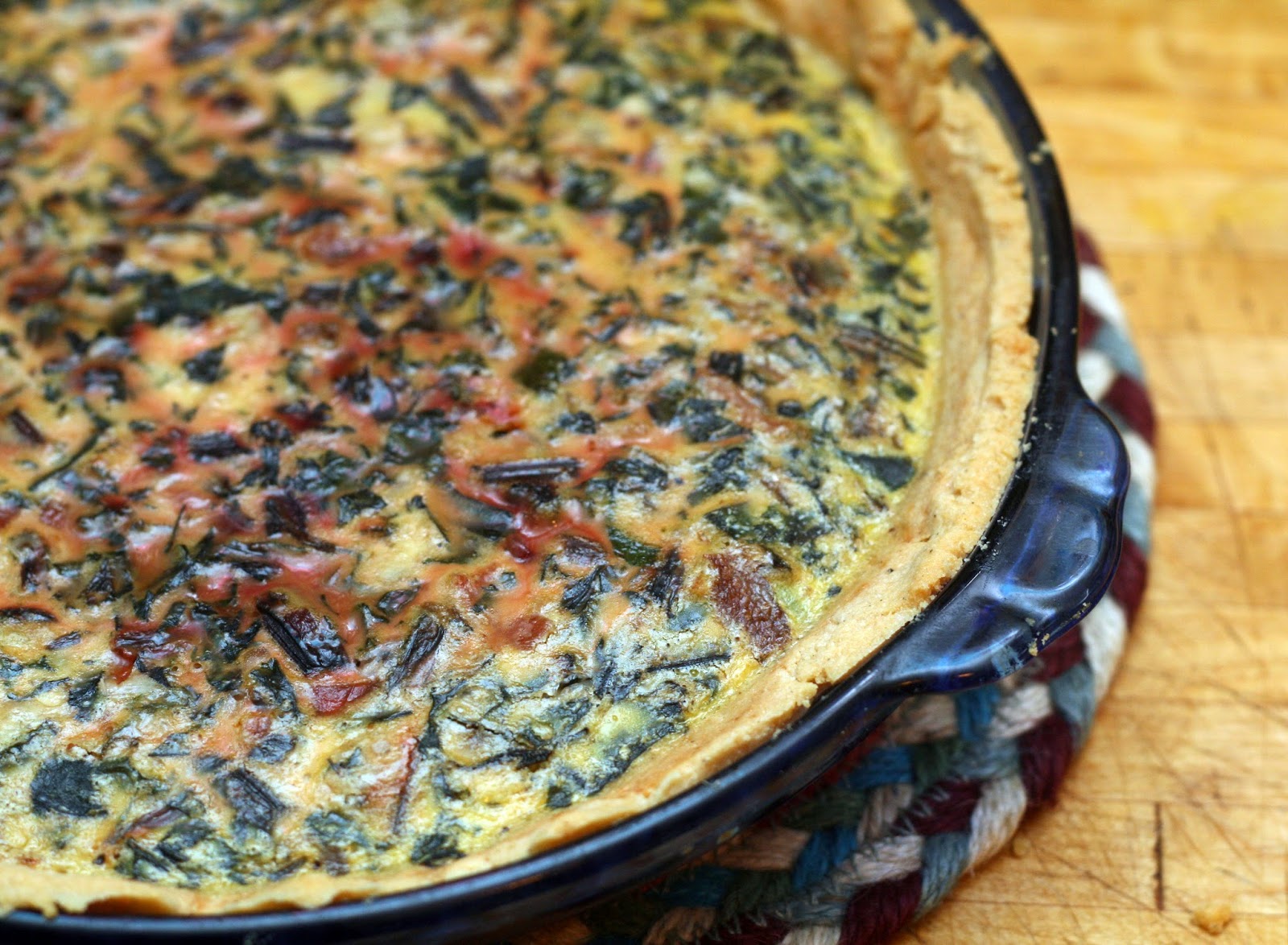 Goose Egg Quiche with Beet Greens and Bacon and a ParmesanPepper Crust