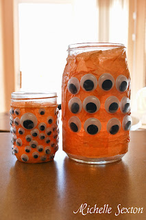 Eyeball Jars on display from a preschool project