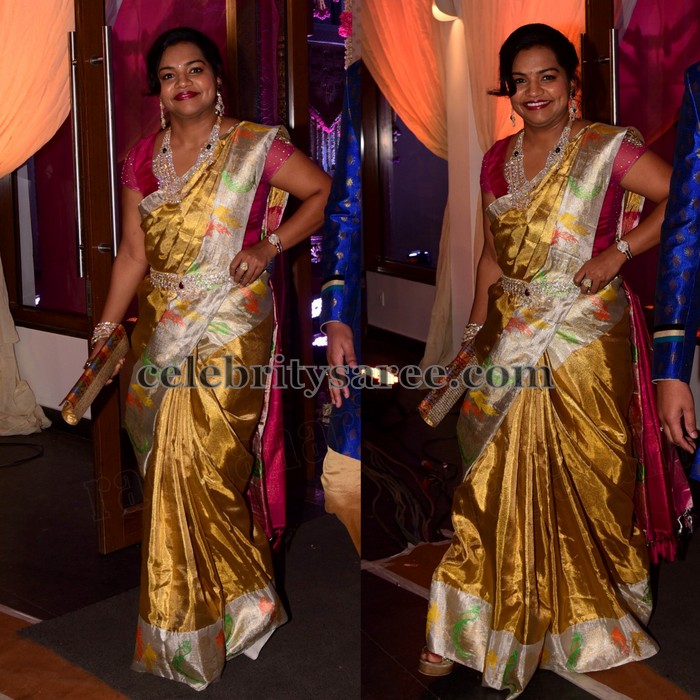 gold saree contrast blouse