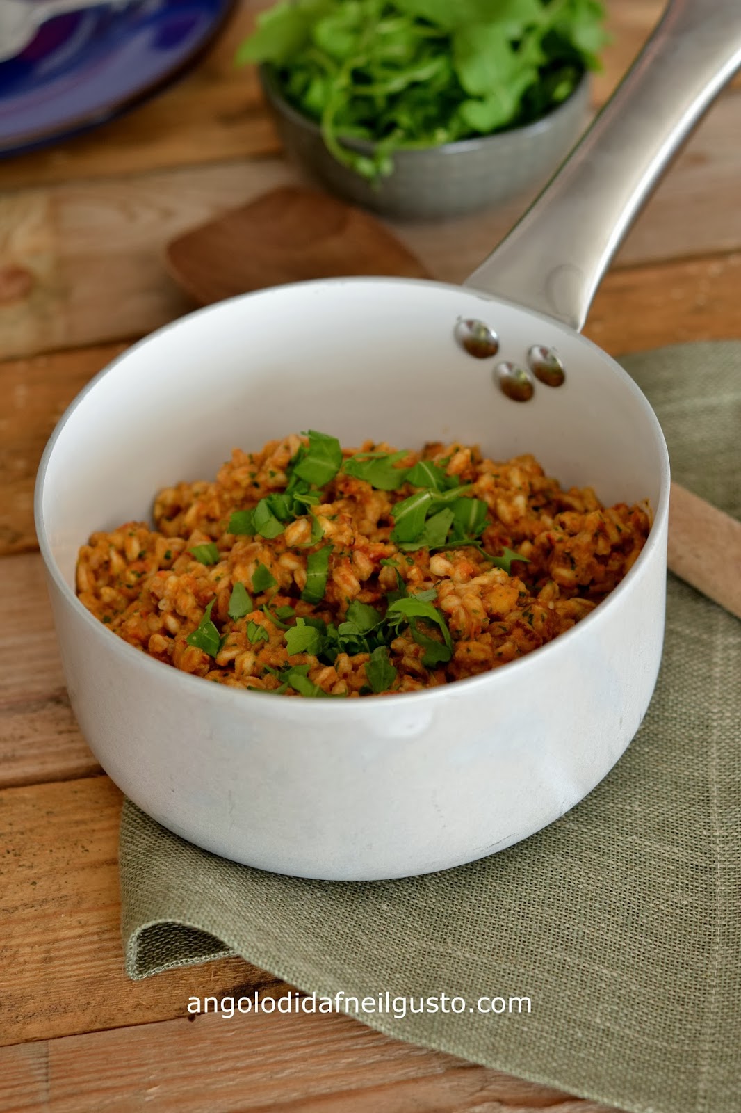 Farro al pesto di pomodori secchi, mandorle e rucola Dafne's Corner