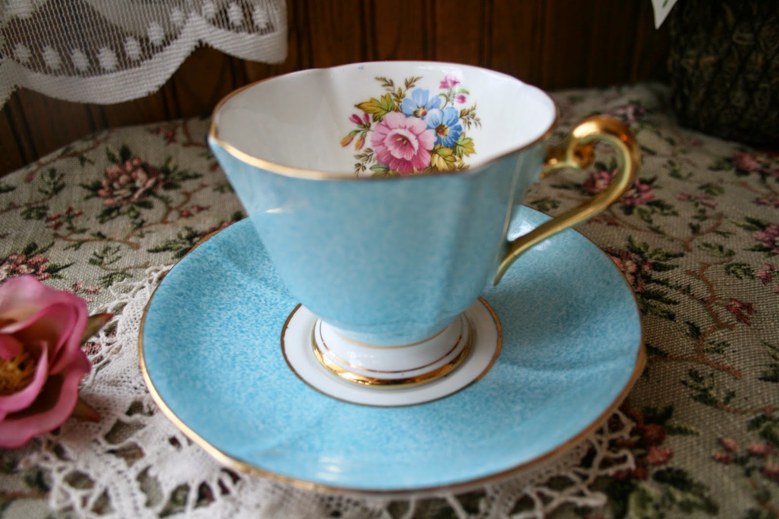 Mary the Glass Lady Roslyn Fine Bone China Teacup and Saucer..Blue