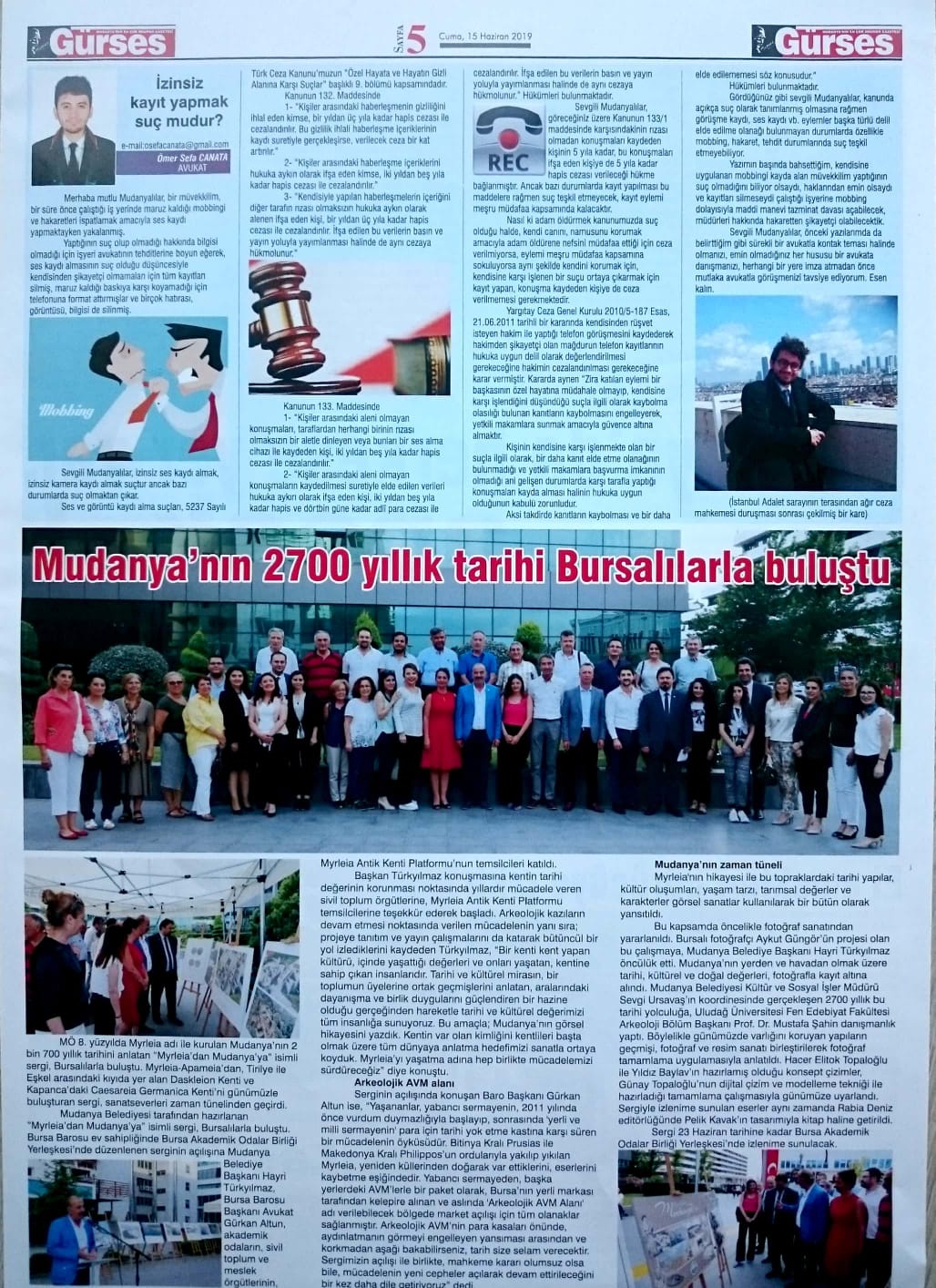 canata hukuk burosu gurses gazetesi 15 06 2019 izinsiz kayit yapmak suc mu