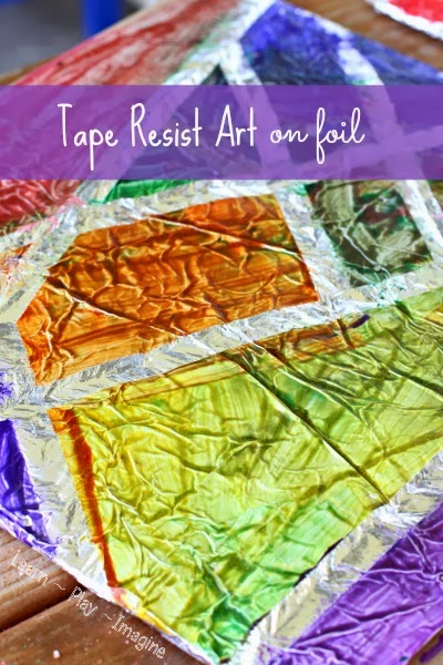 Creating tape resist art on foil - What a fun texture to paint on, and I just love the results.
