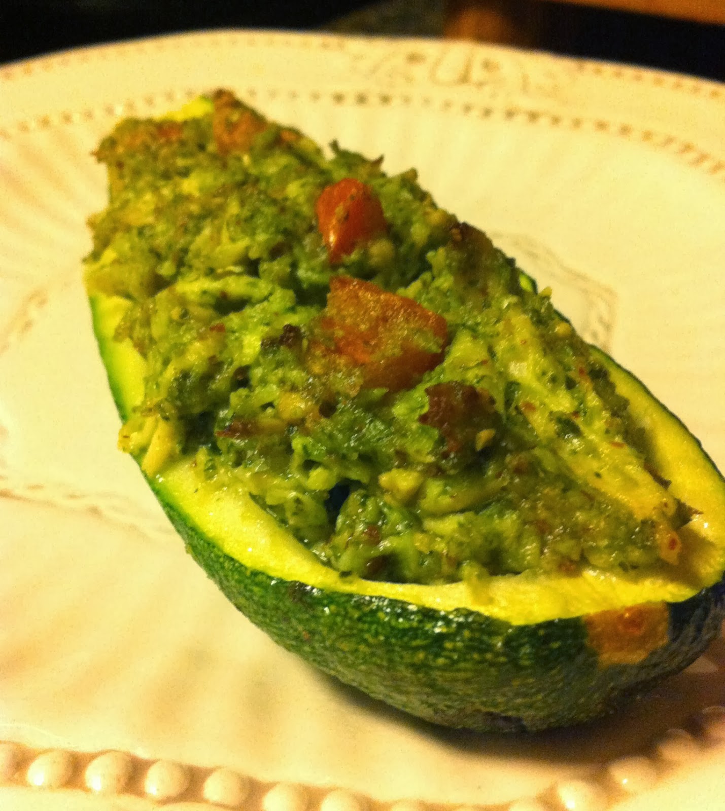 Nalls' Kitchen Zucchini Boats Stuffed with Pesto Chicken
