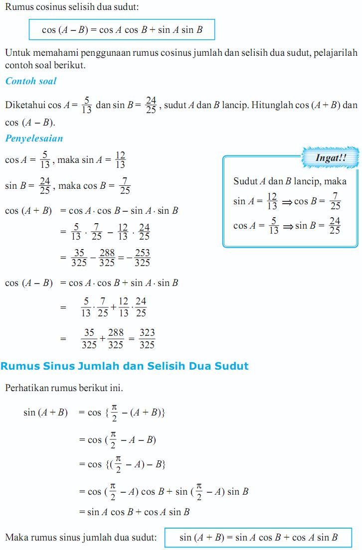 Contoh Soal Rumus Trigonometri Jumlah Dan Selisih Dua Sudut