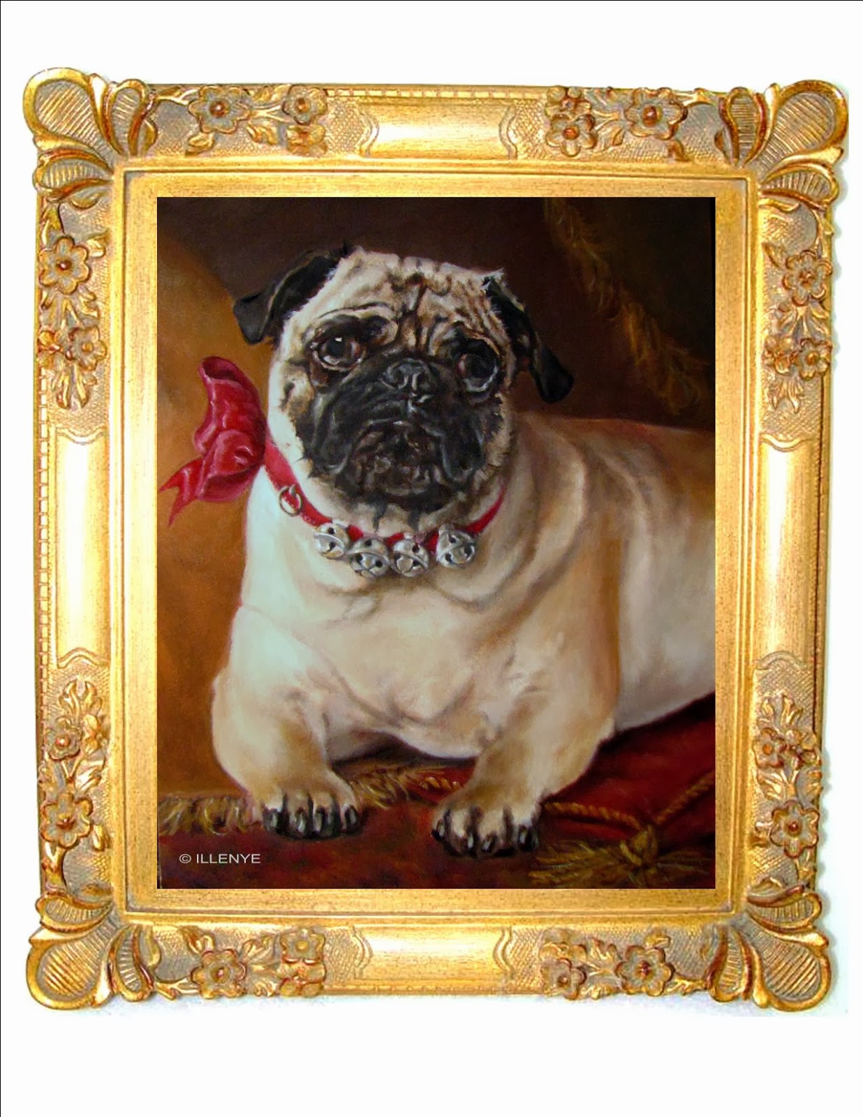 jeanne illenye looking after them... victorian style pet portraits dog pampered pug with bells