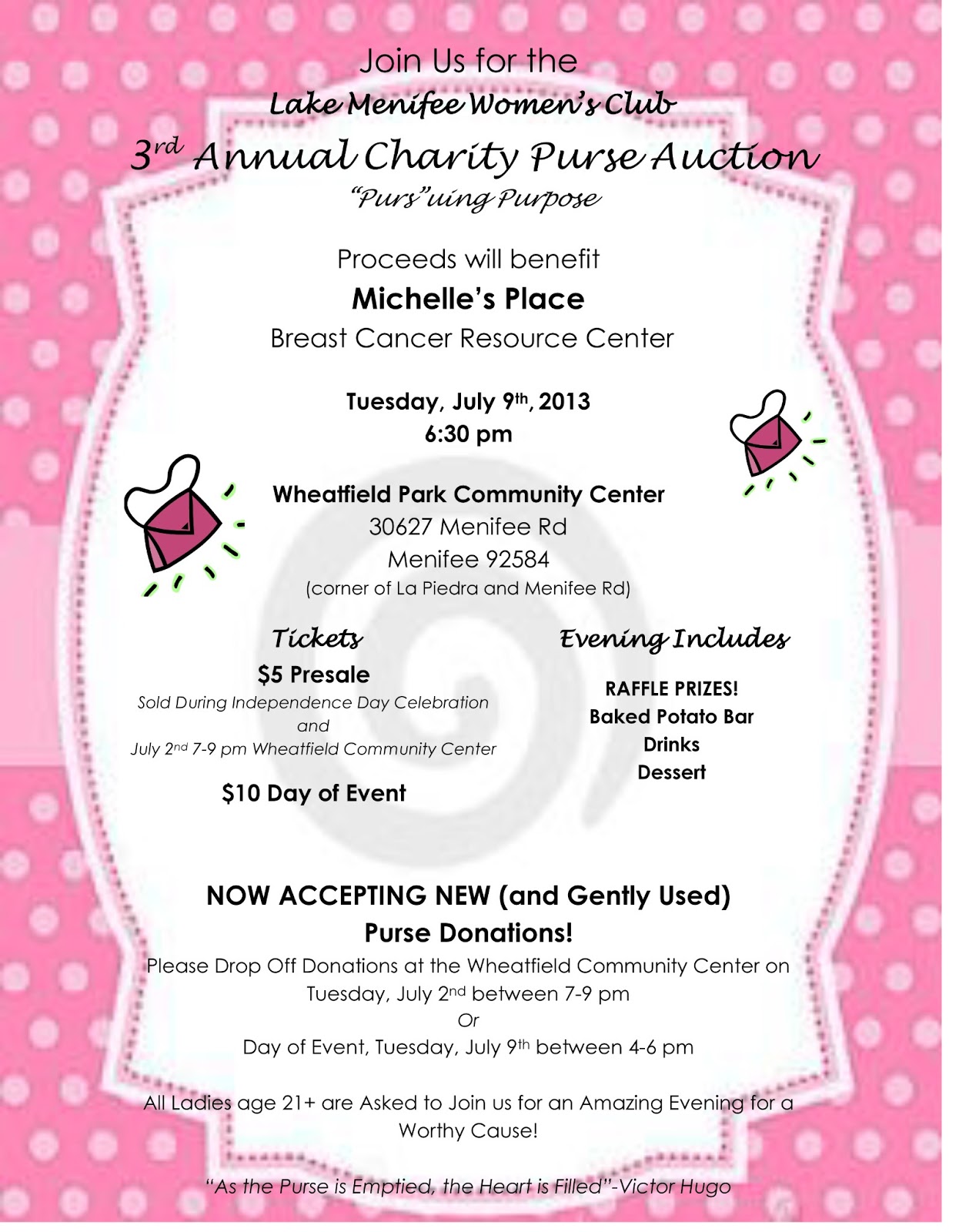 Lake Menifee Women's Club to Host Annual Charity Purse Auction on July 9 Menifee 24/7