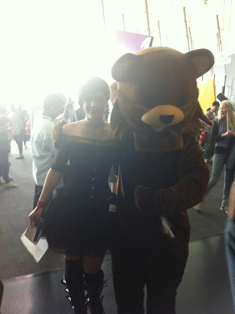 Barry Bear with an attendee