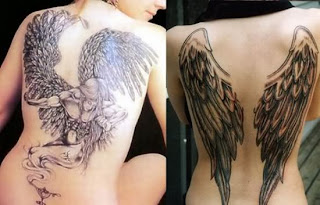 Angel wings back tattoos for Girls