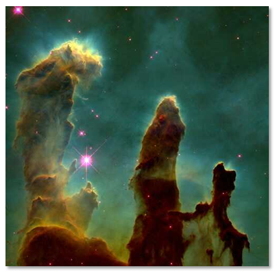 Berçário de estrelas na Nebulosa de Águia, foto tirada pelo Telescópio Espacial Hubble.