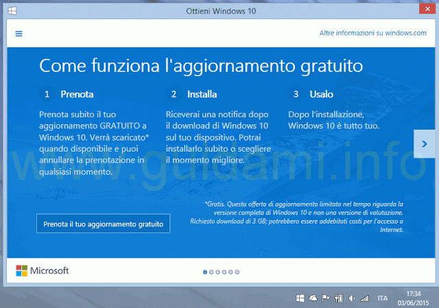 Applicazione Ottieni Windows 10 Prenota il tuo aggiornamento gratuito