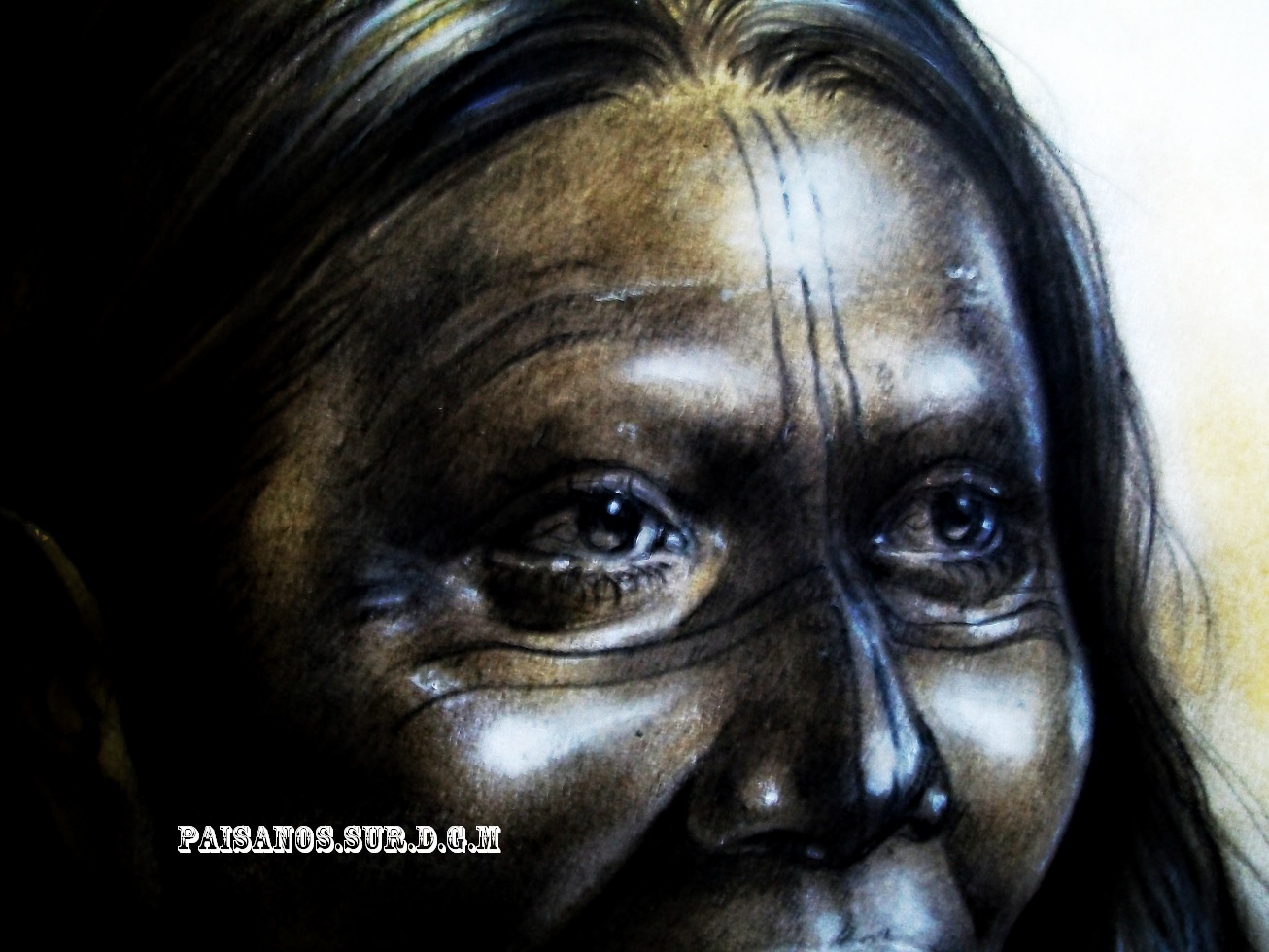 Paisanos.sur.D.G.M GUYUNUSA MUJER CHARRUA ,tecnica ;oleo pastel y