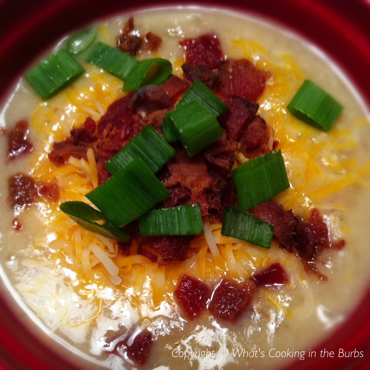 What's Cooking in the Burbs Slow Cooker Twice Baked Potato Soup